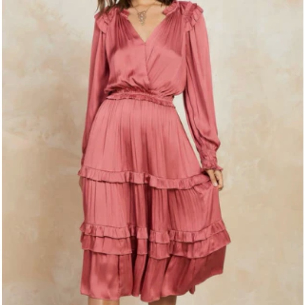 Current Air Rose-Mauve Pleated Midi Dress